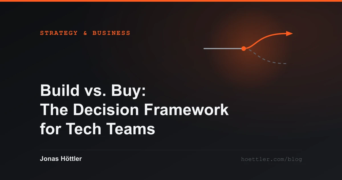 A path that splits, with only one branch carried on as the cover image for the article „Build vs. Buy: The Decision Framework for Tech Teams“