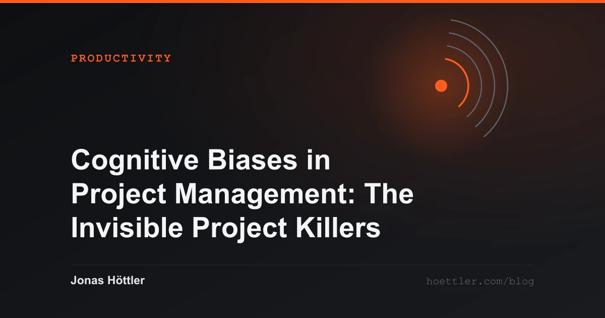 Concentric arcs around a glowing core as the cover image for the article „Cognitive Biases in Project Management: The Invisible Project Killers“