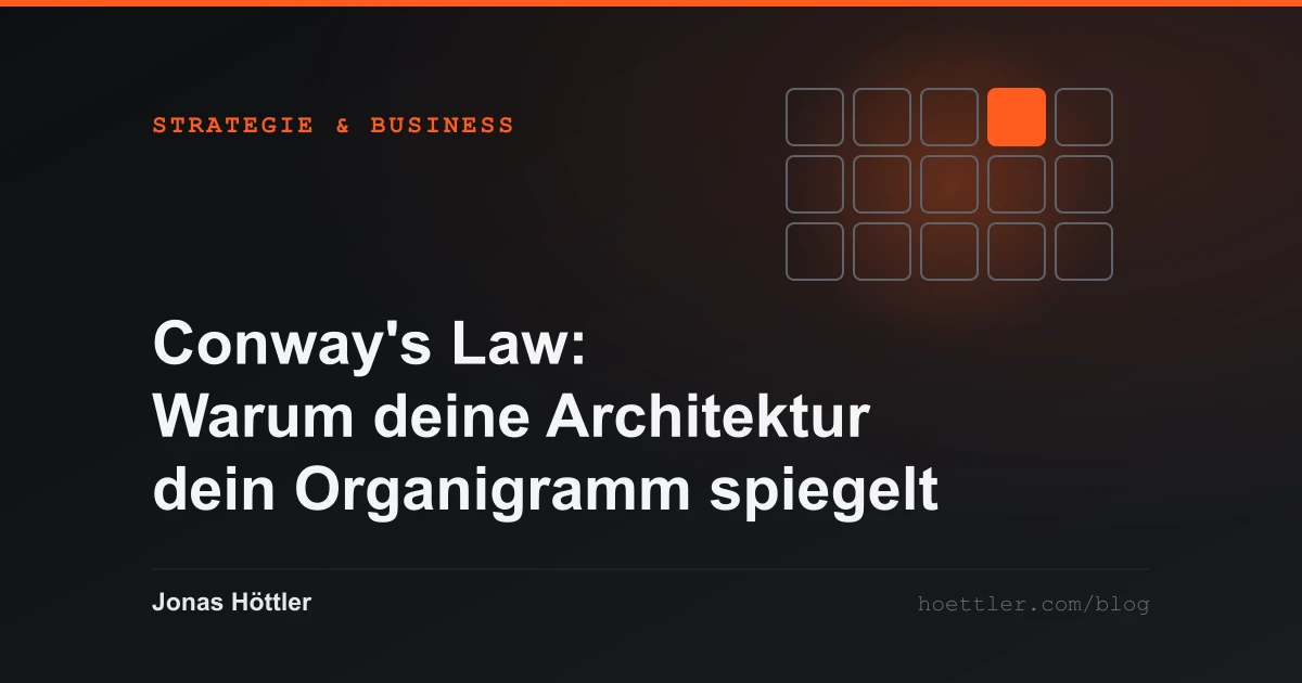 Raster aus Feldern, ein einzelnes Feld farblich belegt als Titelbild zum Artikel „Conway's Law: Warum deine Architektur dein Organigramm spiegelt“