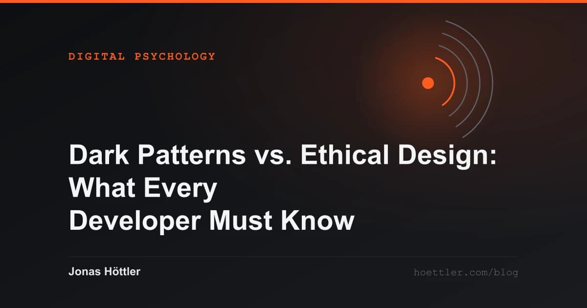 Concentric arcs around a glowing core as the cover image for the article „Dark Patterns vs. Ethical Design: What Every Developer Must Know“
