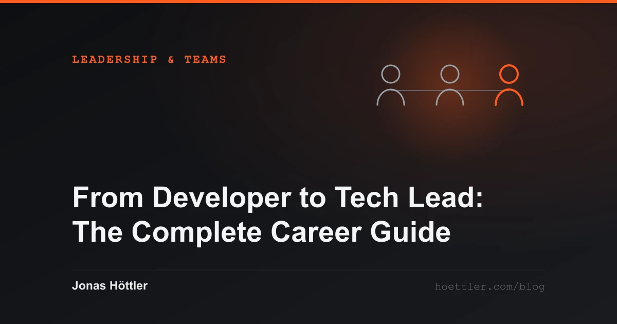 Three abstract figures side by side, one highlighted as the cover image for the article „From Developer to Tech Lead: The Complete Career Guide“