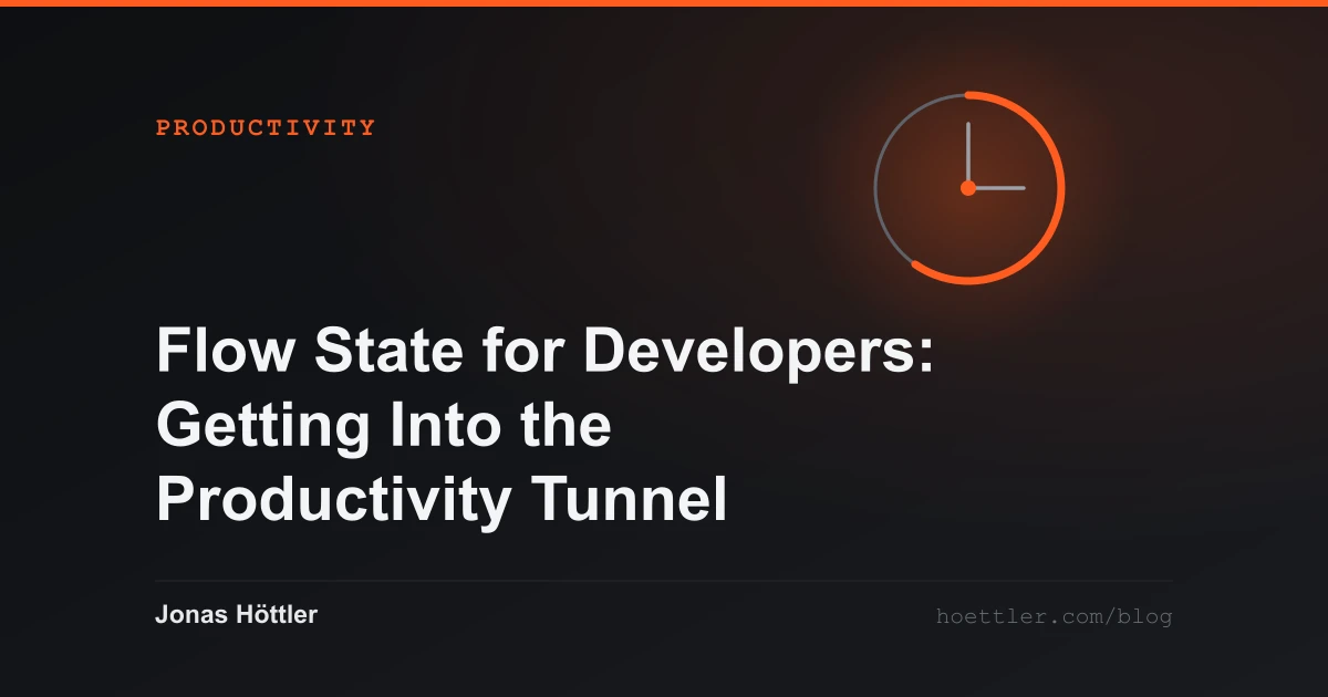 A dial with one segment marked in colour as the cover image for the article „Flow State for Developers: Getting Into the Productivity Tunnel“