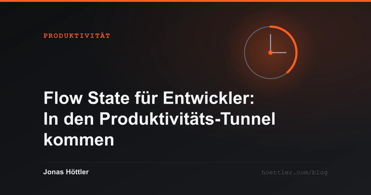 Zifferblatt mit einem farblich markierten Segment als Titelbild zum Artikel „Flow State für Entwickler: In den Produktivitäts-Tunnel kommen“