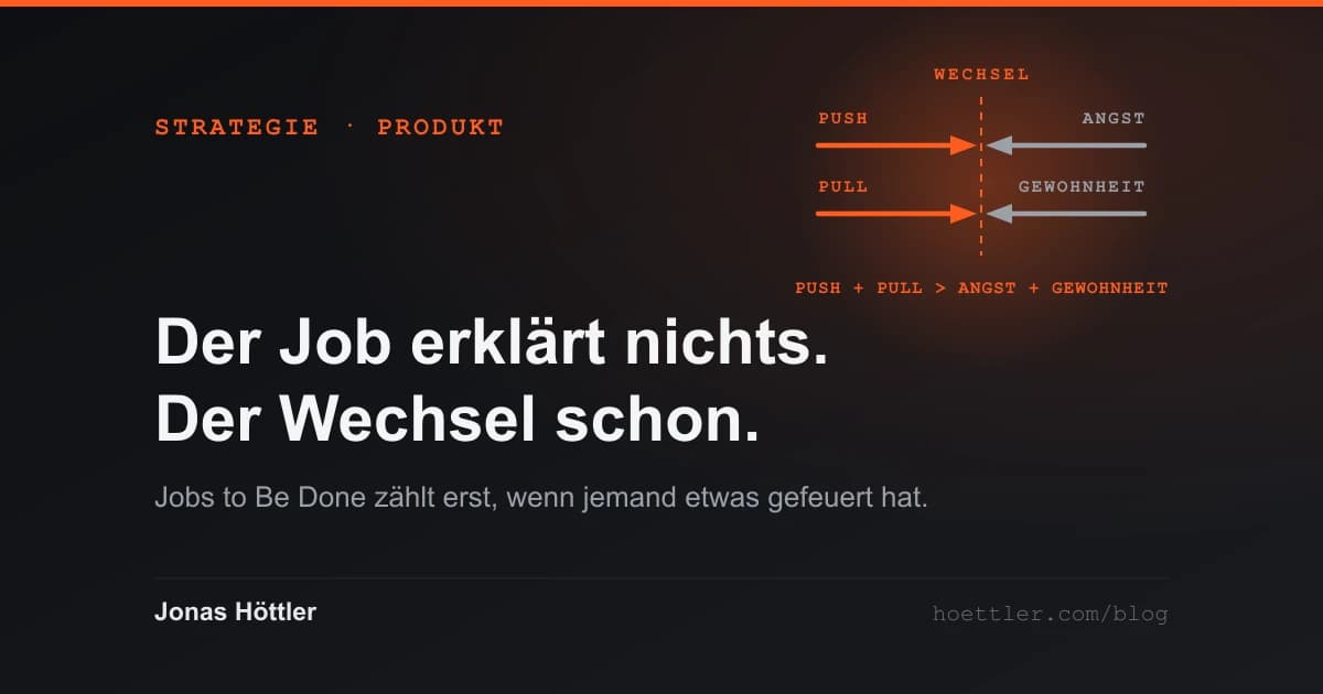 Vier Kräfte als Tauziehen an einer gestrichelten Wechsel-Linie: Push und Pull drücken hinein, Angst und Gewohnheit halten dagegen