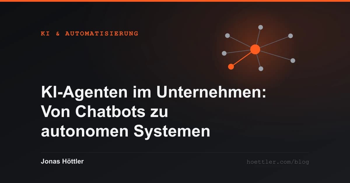 Abstraktes Netz aus Knoten mit einem hervorgehobenen Zentrum als Titelbild zum Artikel „KI-Agenten im Unternehmen: Von Chatbots zu autonomen Systemen“