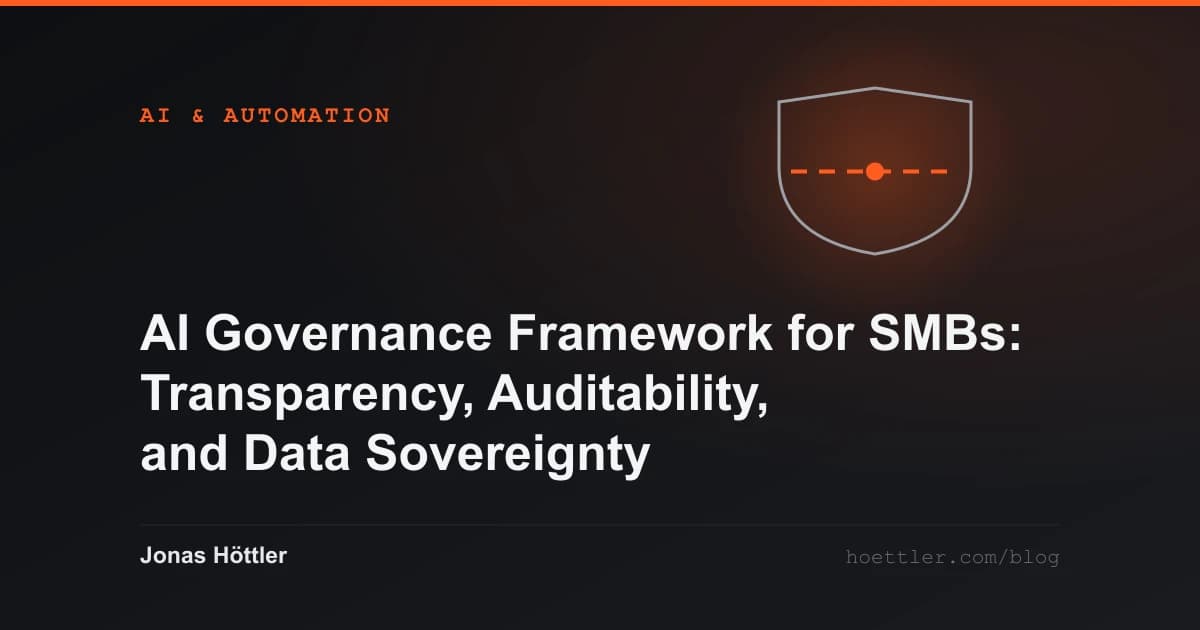 Outline of a shield with one breached line as the cover image for the article „AI Governance Framework for SMBs: Transparency, Auditability, and Data Sovereignty“