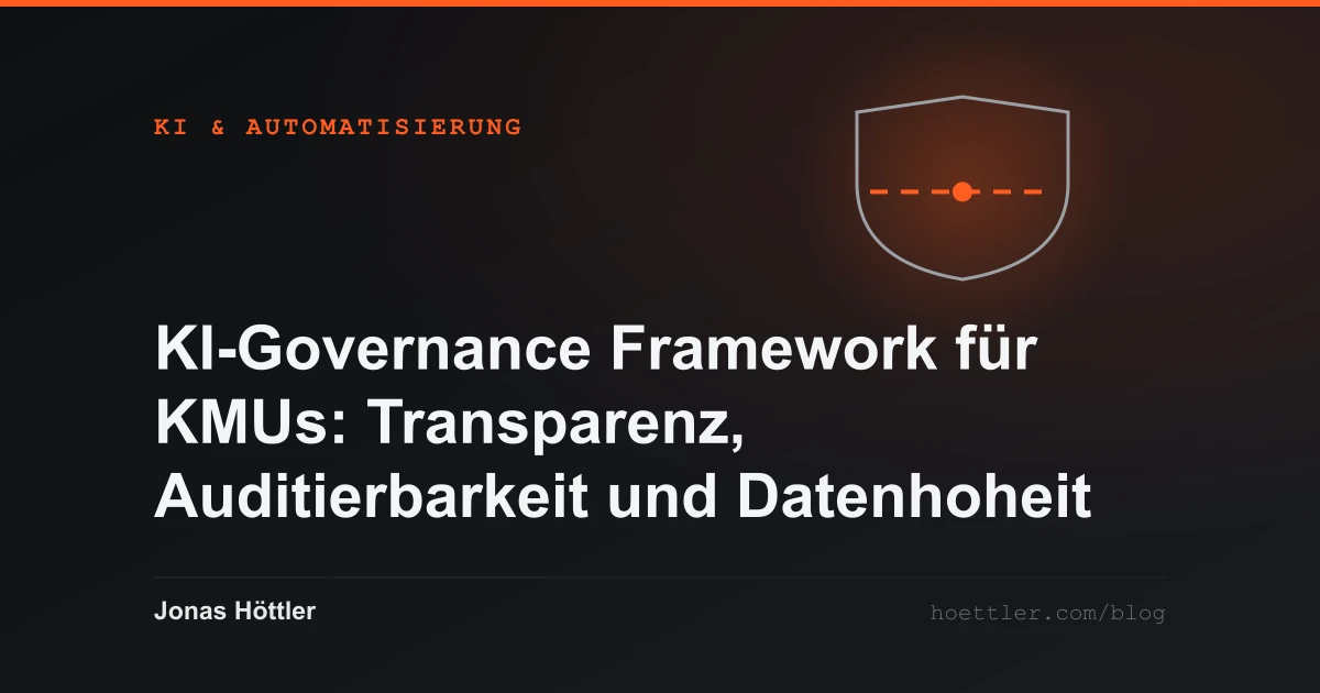 Schild-Umriss mit einer aufgebrochenen Linie als Titelbild zum Artikel „KI-Governance Framework für KMUs: Transparenz, Auditierbarkeit und Datenhoheit“