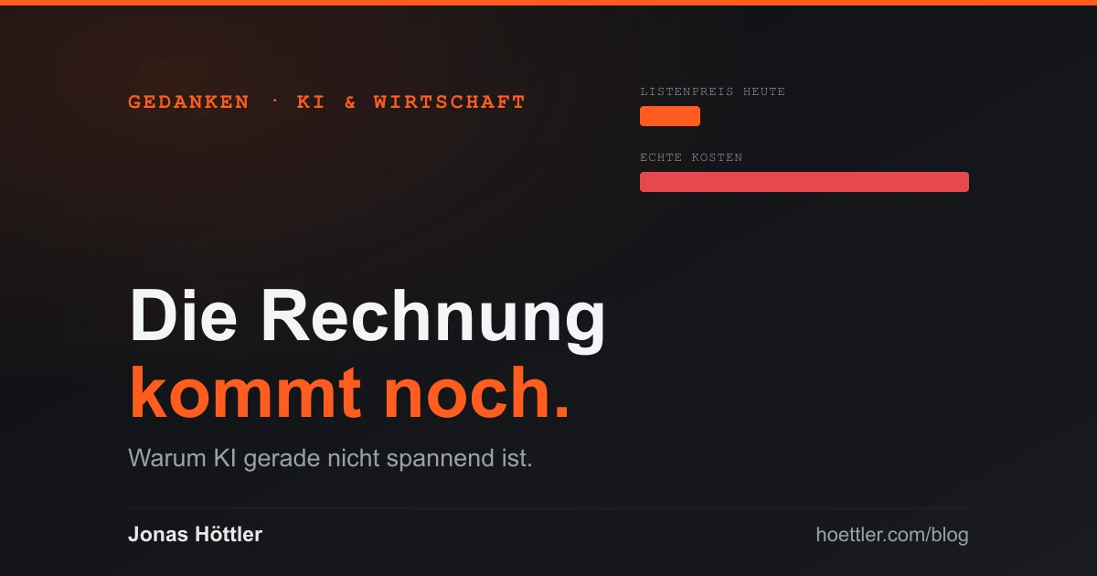 Zwei Balken im Vergleich: der niedrige Listenpreis von KI heute gegenüber den hohen echten Kosten