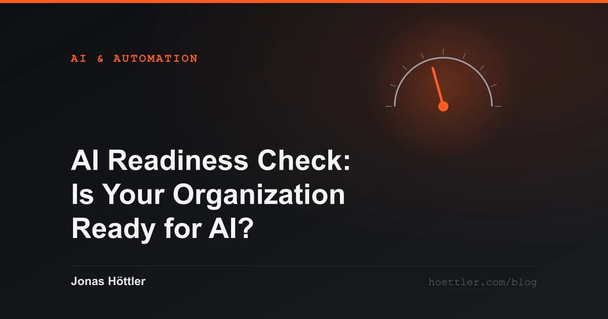 A gauge arc with the needle in the middle range as the cover image for the article „AI Readiness Check: Is Your Organization Ready for AI?“