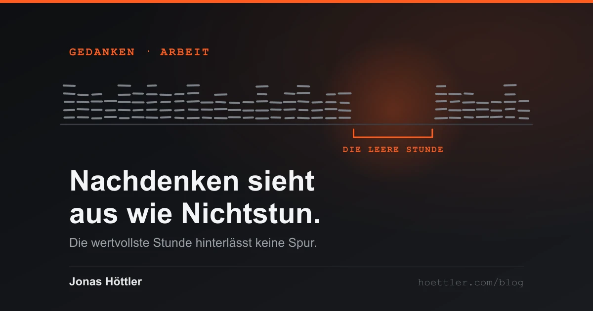 Tuschezeichnung: eine Reihe dicht gesetzter Arbeitsstriche mit einer leeren Lücke, unter der eine Klammer die Stunde misst, die nach nichts aussieht.