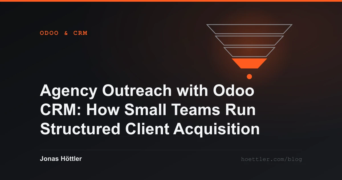 A four-stage funnel with a highlighted exit as the cover image for the article „Agency Outreach with Odoo CRM: How Small Teams Run Structured Client Acquisition“