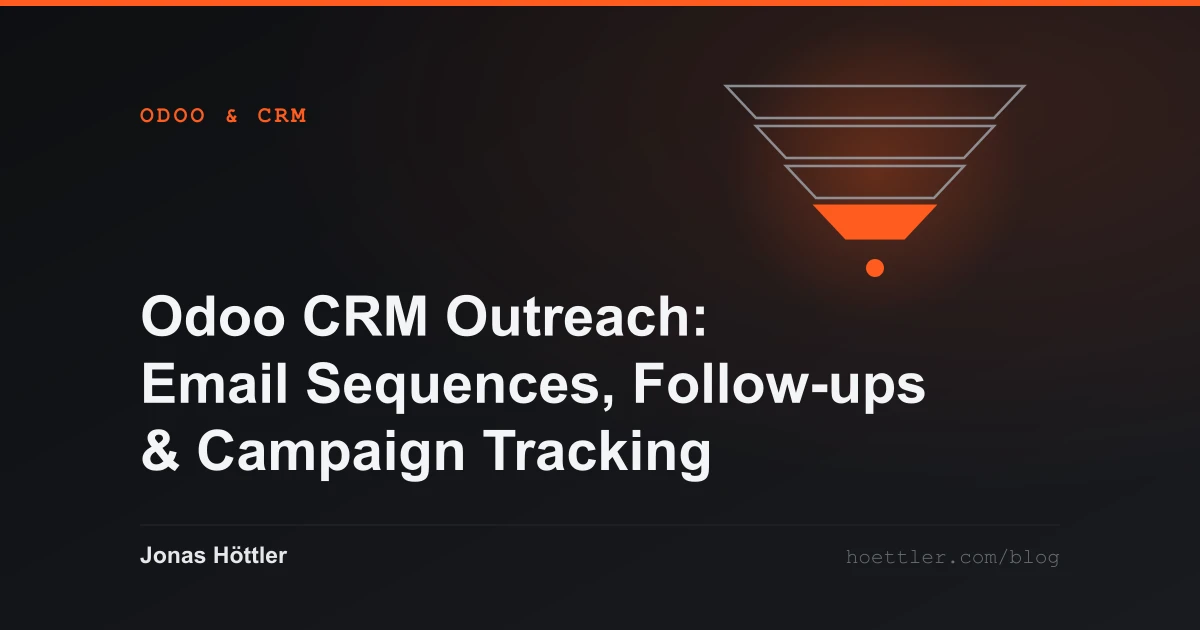 A four-stage funnel with a highlighted exit as the cover image for the article „Odoo CRM Outreach: Email Sequences, Follow-ups & Campaign Tracking“