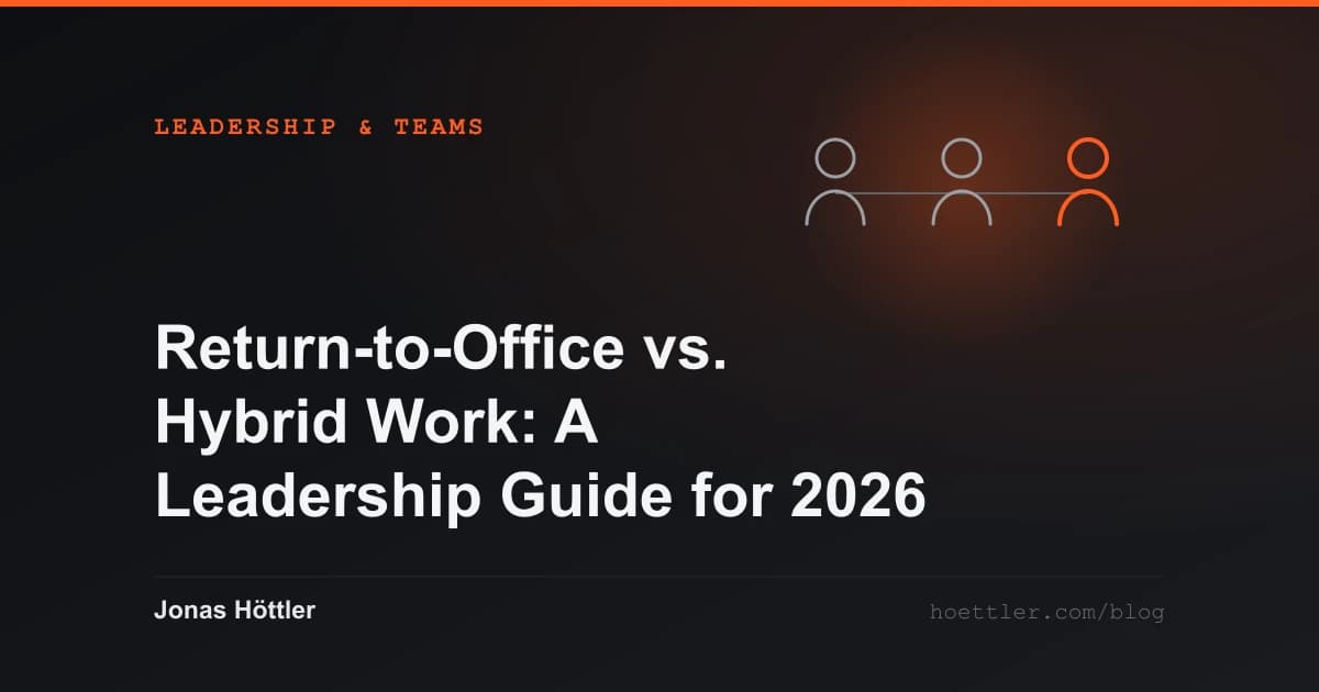 Three abstract figures side by side, one highlighted as the cover image for the article „Return-to-Office vs. Hybrid Work: A Leadership Guide for 2026“