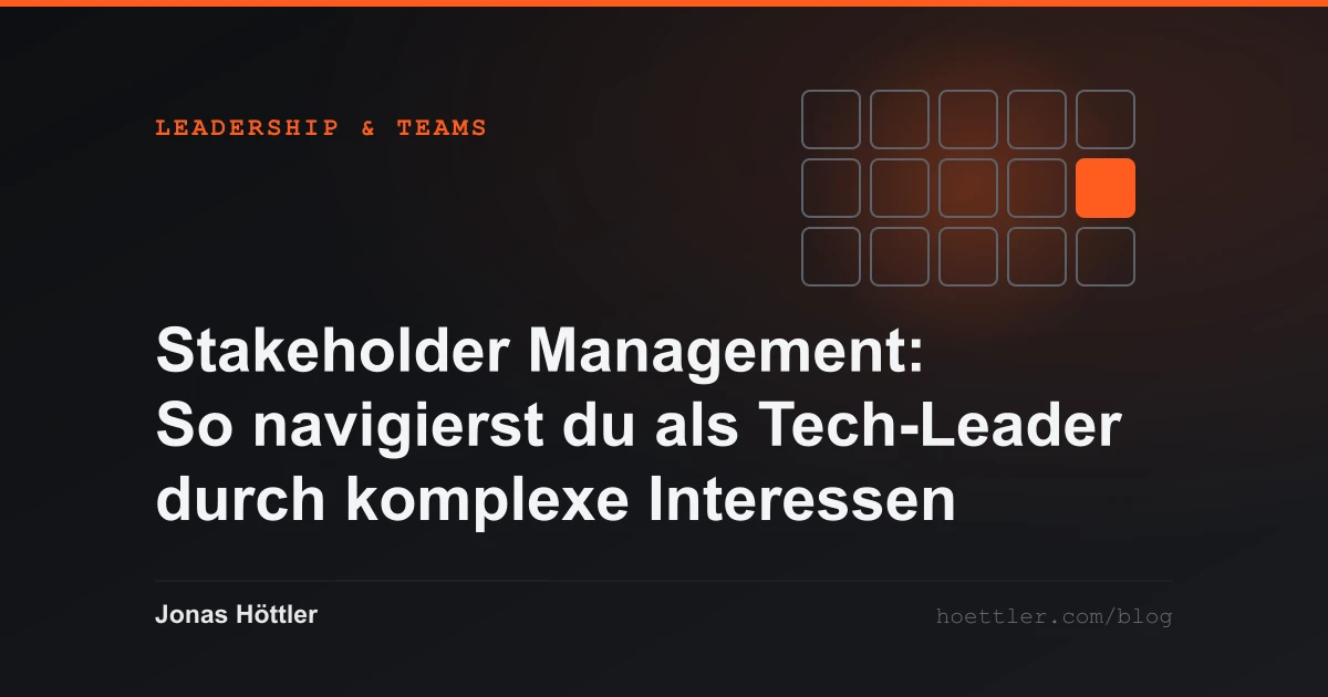 Raster aus Feldern, ein einzelnes Feld farblich belegt als Titelbild zum Artikel „Stakeholder Management: So navigierst du als Tech-Leader durch komplexe Interessen“